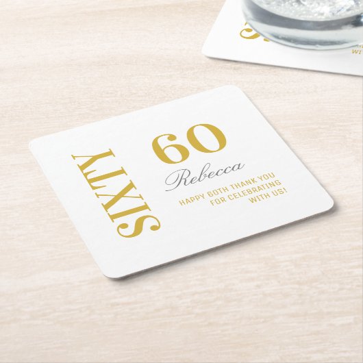 Elegant Wit & Goud 60e Verjaardag Cocktail Party Kartonnen Onderzetters (Schuin)