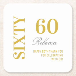 Elegant Wit & Goud 60e Verjaardag Cocktail Party Kartonnen Onderzetters