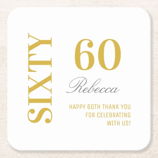 Elegant Wit & Goud 60e Verjaardag Cocktail Party Kartonnen Onderzetters (Voorkant)