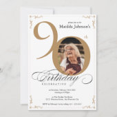 Elegant Wit Goud Aangepaste Foto 90ste Verjaardag Kaart (Voorkant)