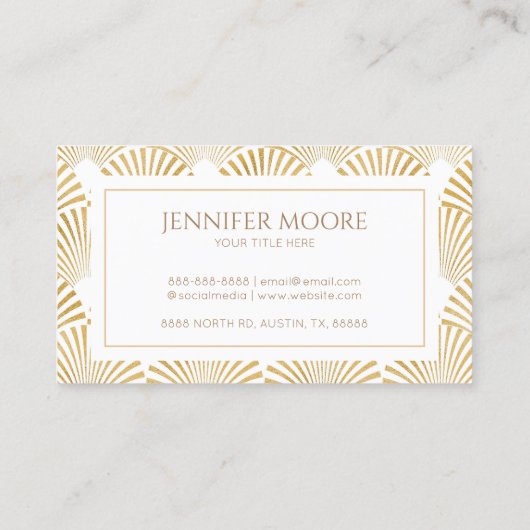 Elegant Wit Goud Art Deco Patroon Aangepast Visitekaartje (Achterkant)
