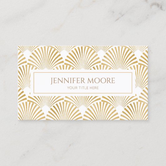 Elegant Wit Goud Art Deco Patroon Aangepast Visitekaartje (Voorkant)