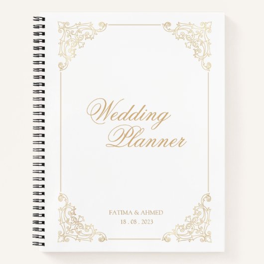 Elegant Wit Goud Barok Moslim Bruiloft Planner Notitieboek (Voorkant)