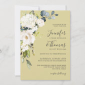 Elegant Wit Goud Bloemen Bruiloft met QR code Kaart (Voorkant)