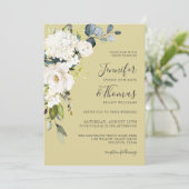Elegant Wit Goud Bloemen Bruiloft met QR code Kaart (Staand voorkant)