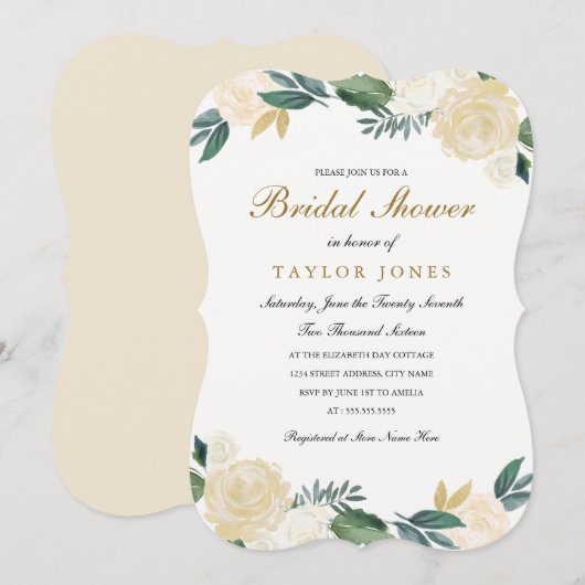 Elegant wit goud Bloemen Vrijgezellenfeest Kaart (Voorkant / Achterkant)