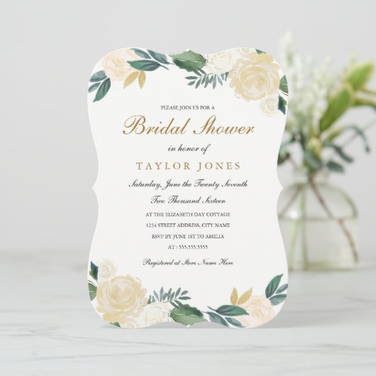 Elegant wit goud Bloemen Vrijgezellenfeest Kaart (Staand voorkant)