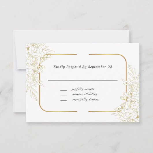 Elegant wit goud bloemenscript border Lijst RSVP (Voorkant)