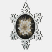 Elegant Wit & Goud Bloemornament Tin Sneeuwvlok Ornament (Rechts)