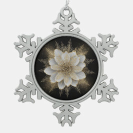Elegant Wit & Goud Bloemornament Tin Sneeuwvlok Ornament