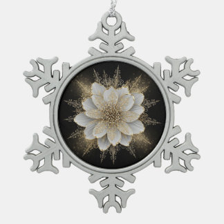 Elegant Wit & Goud Bloemornament Tin Sneeuwvlok Ornament
