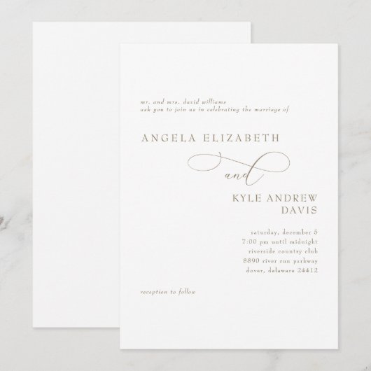 Elegant Wit & Goud bruid Ouders Bruiloft Kaart (Voorkant / Achterkant)