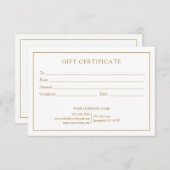 Elegant Wit Goud Business Logo Cadeaubon (Voorkant / Achterkant)