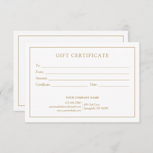 Elegant Wit Goud Business Logo Cadeaubon (Voorkant / Achterkant)