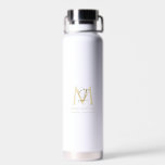 Elegant Wit Goud Eenvoudig Monogram Naam Waterfles<br><div class="desc">Dit eenvoudige,  elegante,  stijlvolle,  witte,  gouden ontwerp is voorzien van uw persoonlijke naam,  monogram en zakelijke titel in trendy,  stijlvolle topografie. Dit item kan worden en een uitstekend cadeau voor u,  uw familie en vrienden.</div>