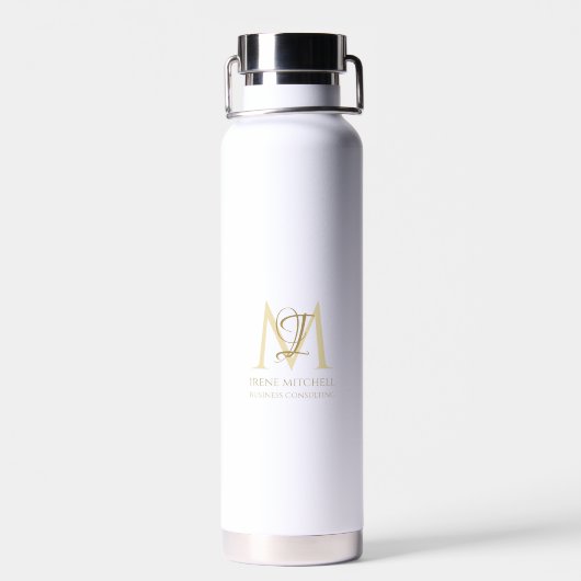 Elegant Wit Goud Eenvoudig Monogram Naam Waterfles (Achterkant)