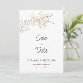 Elegant wit goud eenvoudige bloemen Save the Date Kaart (Staand voorkant)
