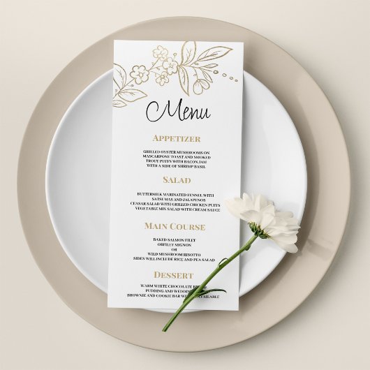 Elegant wit goud eenvoudige bloemenbruiloft Menu