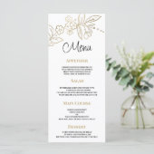Elegant wit goud eenvoudige bloemenbruiloft Menu (Staand voorkant)