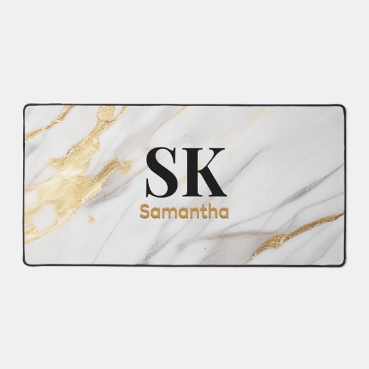 Elegant wit goud faux glitter marmer bureaumat (Voorkant)