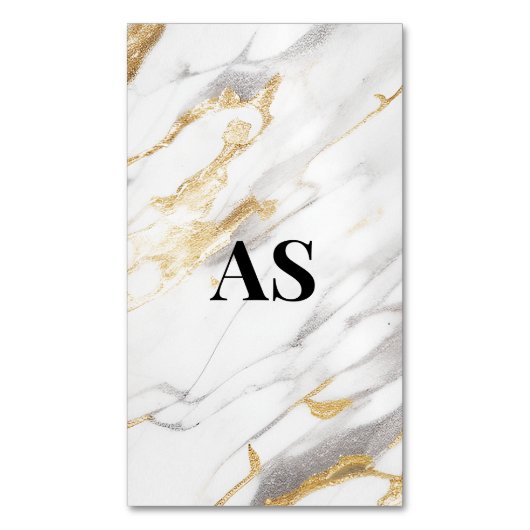 Elegant wit goud faux glitter marmer monogram magnetisch visitekaartje (Voorkant Verticaal)
