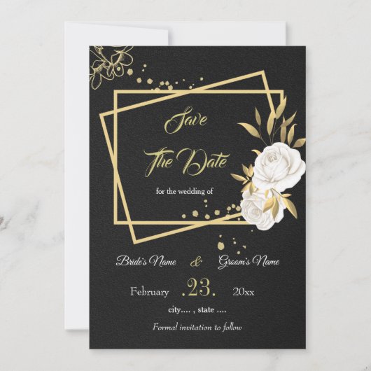elegant wit goud florzwart behalve datum save the date (Voorkant)