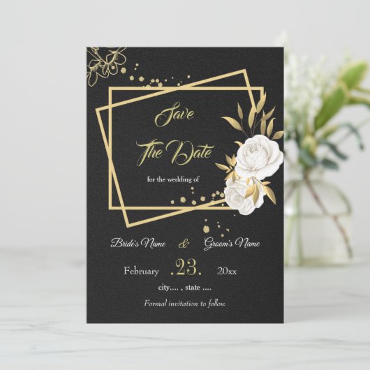 elegant wit goud florzwart behalve datum save the date (Staand voorkant)