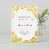 Elegant Wit + Goud Folie Kant Bruiloft Echt Uitnodiging (Staand Voorkant)