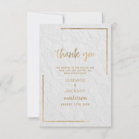 Elegant wit goud frans bloemenkant bedankkaart (Voorkant)