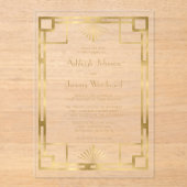 Elegant Wit Goud Geo  1920s Deco Bruiloft Acryl Uitnodigingen (Voorkant)