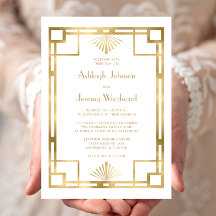 Elegant Wit Goud Geo  1920s Deco Bruiloft