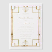 Elegant Wit Goud Geo  1920s Deco Bruiloft Vellum Uitnodigingen (Voorkant)