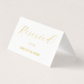 Elegant Wit Goud Gereserveerd Bruiloft Plaats Kaar Kaart (Voorkant)