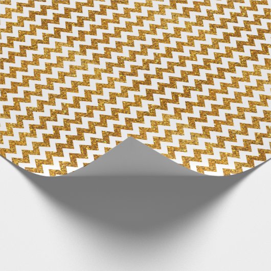 Elegant wit goud glitter chevron strepen patroon cadeaupapier (Hoek)