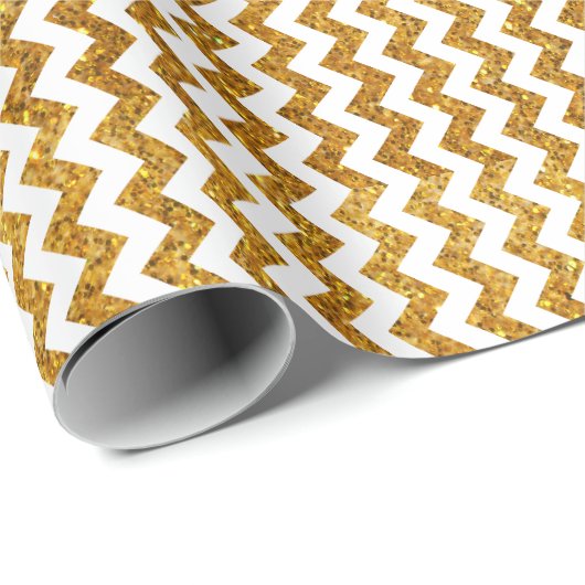 Elegant wit goud glitter chevron strepen patroon cadeaupapier (Rol Hoek)