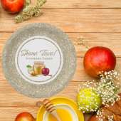 Elegant Wit Goud Glitter Joodse Rosh Hashanah Papieren Bordje