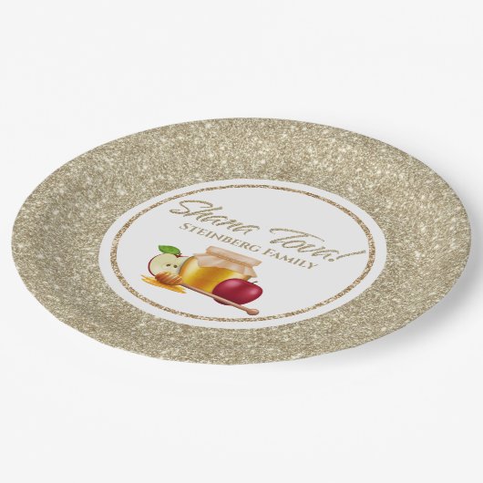 Elegant Wit Goud Glitter Joodse Rosh Hashanah Papieren Bordje (Gekanteld)