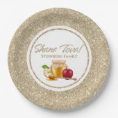 Elegant Wit Goud Glitter Joodse Rosh Hashanah Papieren Bordje (Voorkant)
