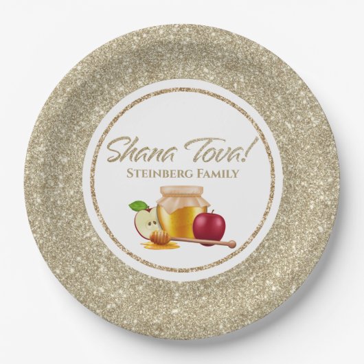 Elegant Wit Goud Glitter Joodse Rosh Hashanah Papieren Bordje (Voorkant)