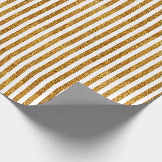 Elegant wit goud glitter streep patroon feestelijk cadeaupapier (Hoek)