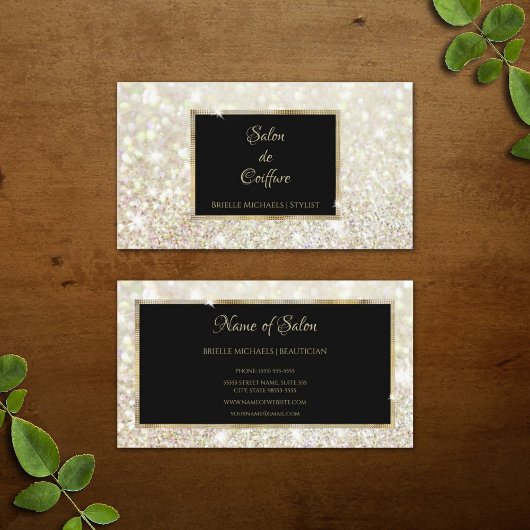 Elegant Wit Goud Glitter Zwart en Goud Salon Visitekaartje