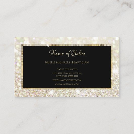 Elegant Wit Goud Glitter Zwart en Goud Salon Visitekaartje (Achterkant)