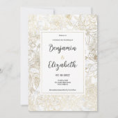 Elegant wit goud grijs marmer bloemenbruiloft kaart (Voorkant)