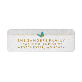 Elegant Wit Goud & Grijs Vlinder Retouradres Etiket