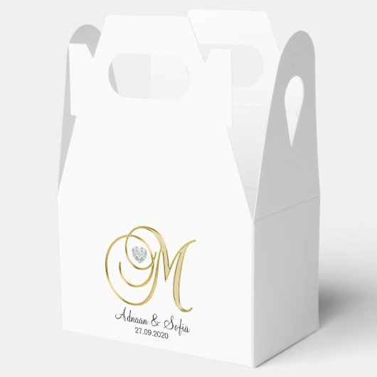 Elegant Wit Goud Hart Monogram M Huwelijkscadeau Bedankdoosjes (Geopend)