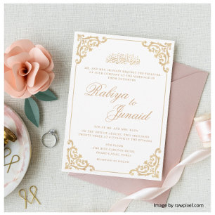 Elegant Wit Goud Islamitische Moslim Bruiloft Kaart