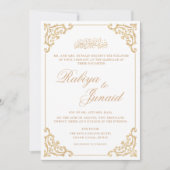 Elegant Wit Goud Islamitische Moslim Bruiloft Kaart (Voorkant)