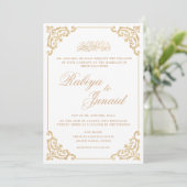 Elegant Wit Goud Islamitische Moslim Bruiloft Kaart (Staand voorkant)