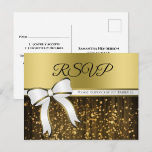 Elegant Wit & Goud Lint Glamoureuze Bruiloft RSVP Briefkaart