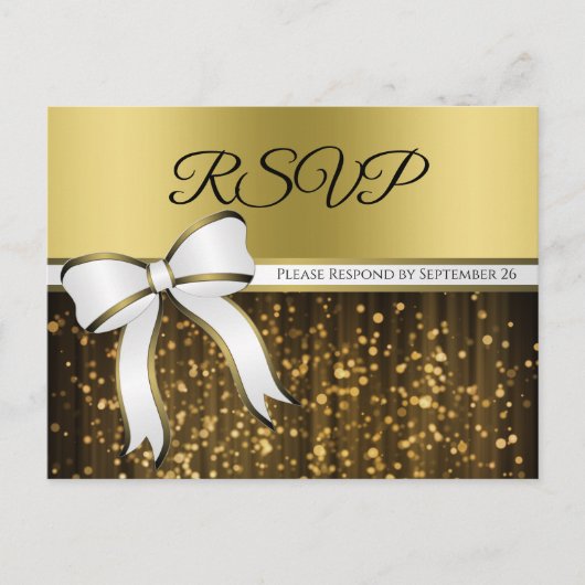 Elegant Wit & Goud Lint Glamoureuze Bruiloft RSVP Briefkaart (Voorkant)